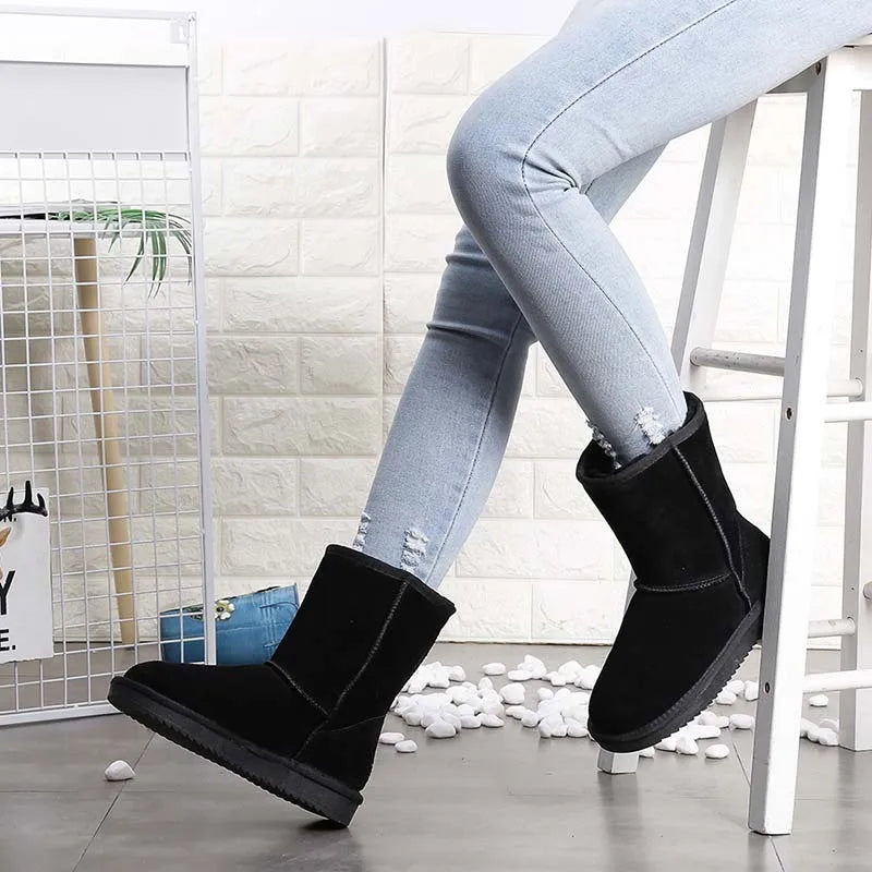 Bottines chaudes femme en daim, élégantes et confortables pour l'hiver, avec doublure fourrure.