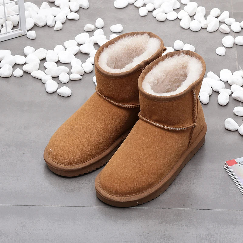 Magnifiques bottines d'hiver unisexes en daim et fourrure, ultra-chaudes, pour le confort et style.