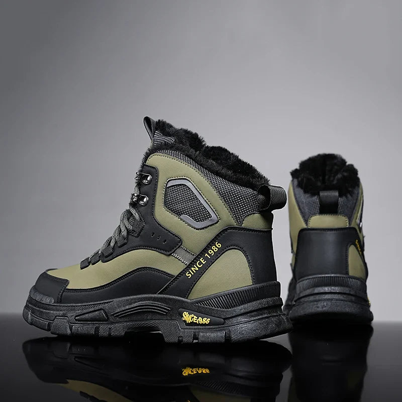 Bottines de randonnée hommes chaudes imperméables, idéales pour l'hiver et le trekking. Protection robuste.