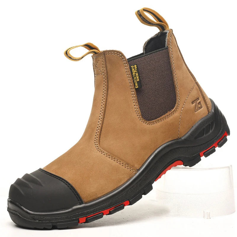 Bottines de sécurité légères à enfiler unisexe en cuir PU. Protection antichoc et antiperforation.