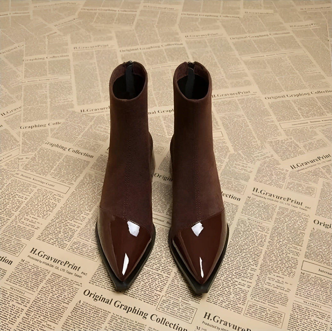 Bottines hiver femme confortables, détails brillants, talon bloc élégant pour tenue polyvalente.