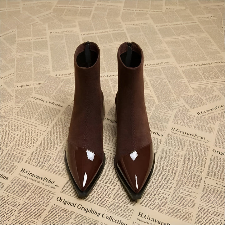 Bottines hiver femme confortables, détails brillants, talon bloc élégant pour tenue polyvalente.