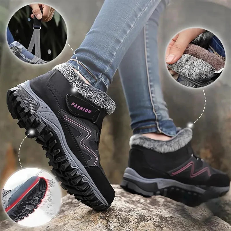 Chaussures hiver imperméables femmes, chaudes et antidérapantes, avec fourrure pour un grand confort.