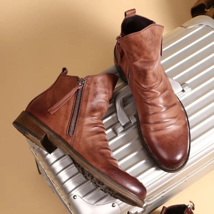 Bottines élégantes homme, style urbain décontracté, fermeture éclair latérale pratique, confort automne/hiver.