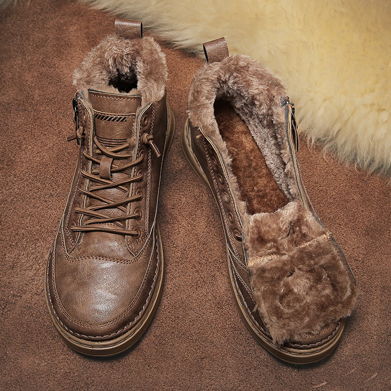 Chaussures d'hiver hommes antidérapantes. Bottines chaudes et confortables avec laçage, idéales automne-hiver.