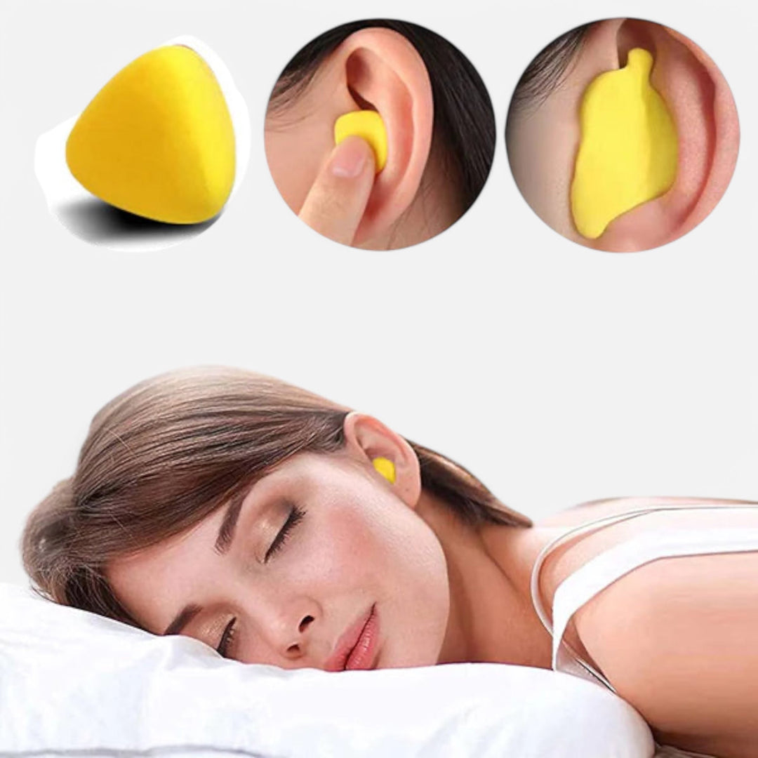 Bouchons oreilles insonorisés, confort optimal.  Réduction bruit, sommeil paisible.