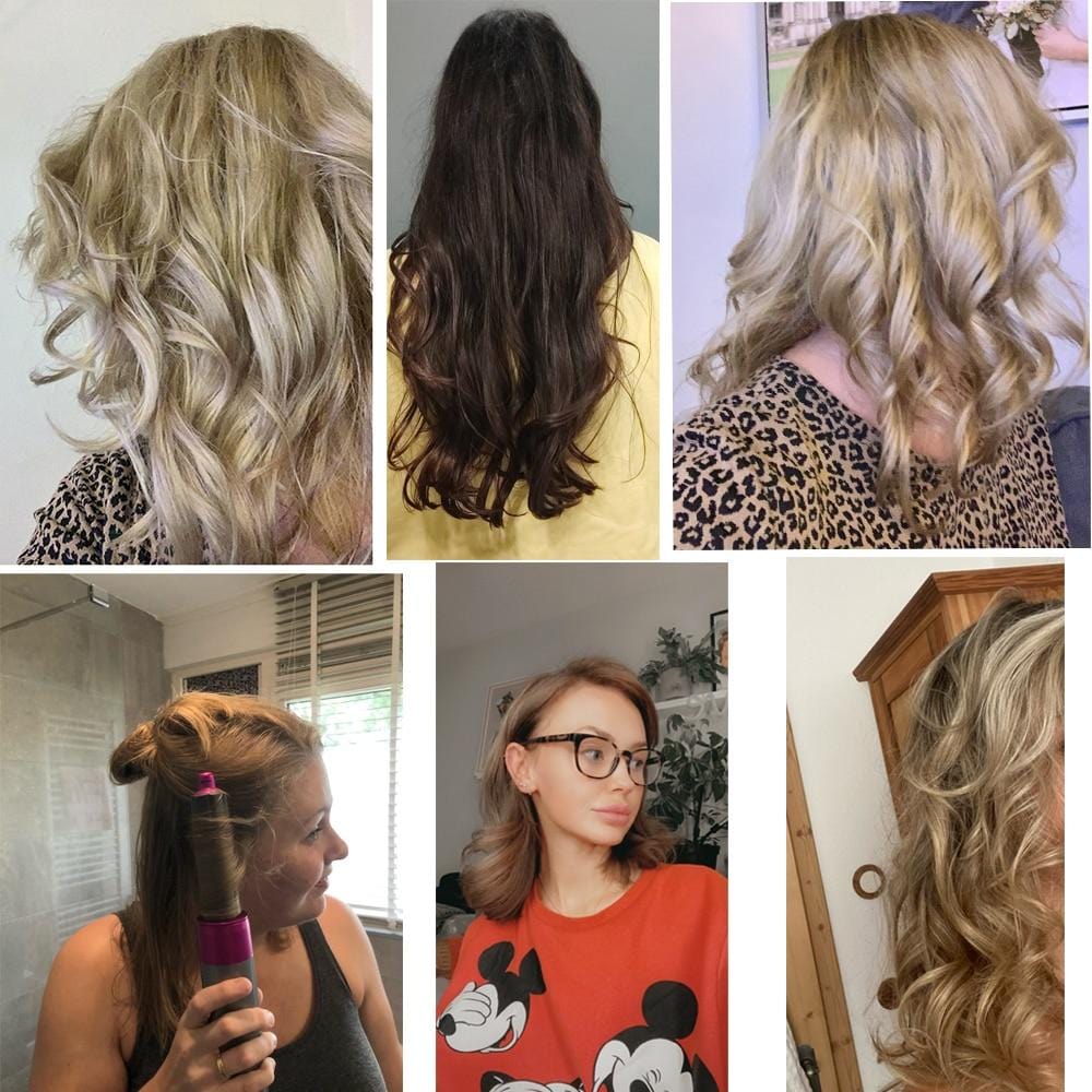 "Boucleur cheveux 5 en 1, appareil élégant avec embouts interchangeables pour bouclage, lissage, séchage."