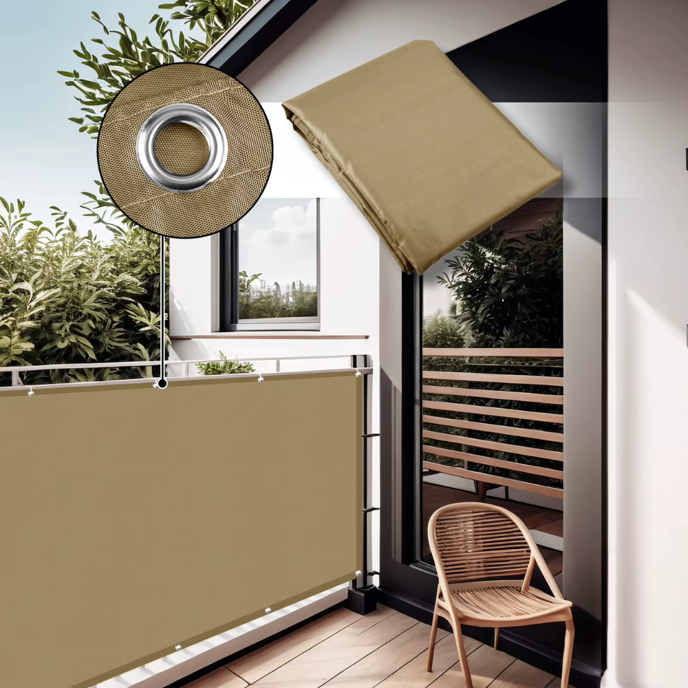 Brise-vue balcon imperméable, protection solaire 95% UV.  Polyester résistant, facile à installer. Intimité et fraîcheur assu