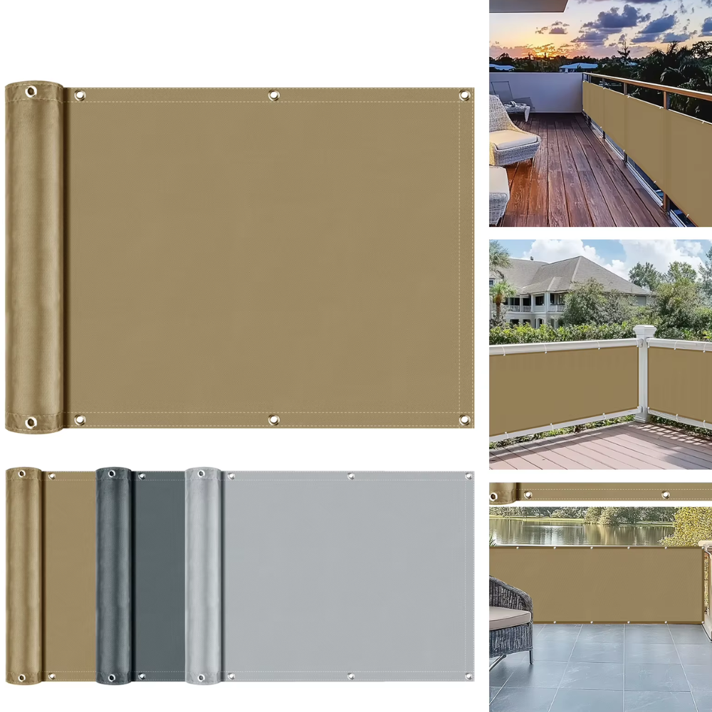 Brise-vue balcon imperméable, protection solaire 95% UV.  Polyester résistant, facile à installer. Intimité et fraîcheur assu