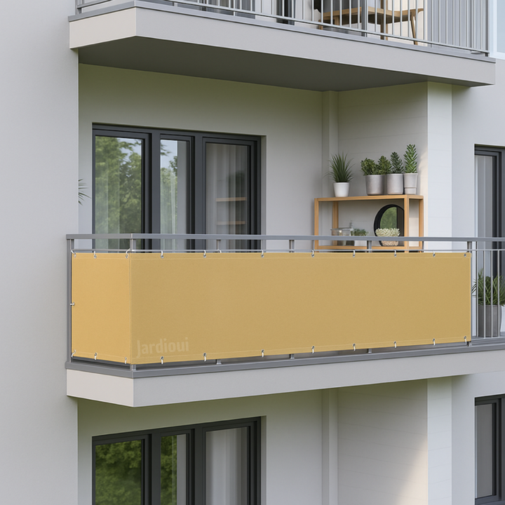 Brise-vue balcon imperméable, protection solaire 95% UV.  Polyester résistant, facile à installer. Intimité et fraîcheur assu