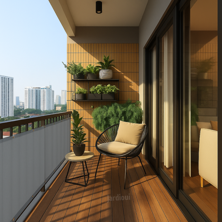 Brise-vue balcon imperméable, protection solaire 95% UV.  Polyester résistant, facile à installer. Intimité et fraîcheur assu