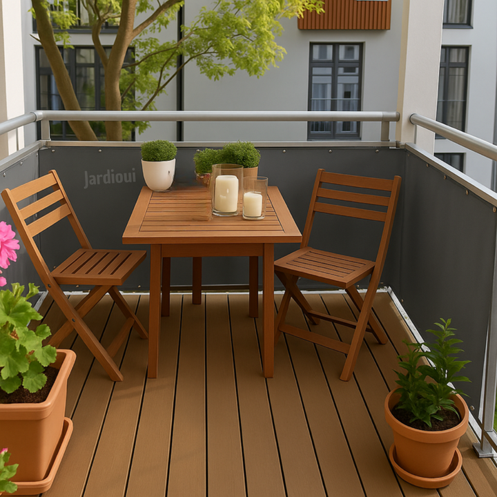 Brise-vue balcon imperméable, protection solaire 95% UV.  Polyester résistant, facile à installer. Intimité et fraîcheur assu
