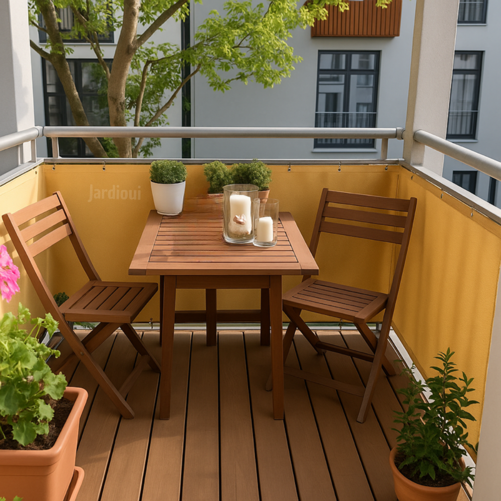 Brise-vue balcon imperméable, protection solaire 95% UV.  Polyester résistant, facile à installer. Intimité et fraîcheur assu