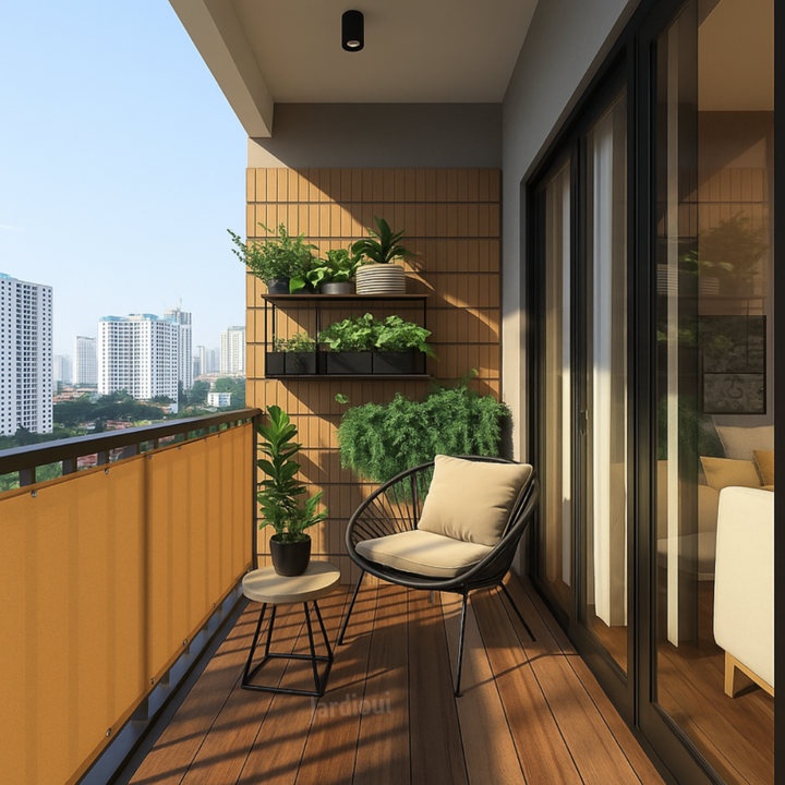 Brise-vue balcon imperméable, protection solaire 95% UV.  Polyester résistant, facile à installer. Intimité et fraîcheur assu