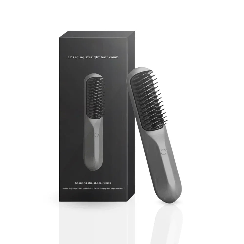 "Brosse à cheveux ionique sans fil, compact, noir et rose, pour boucles parfaites et cheveux lisses et brillants."