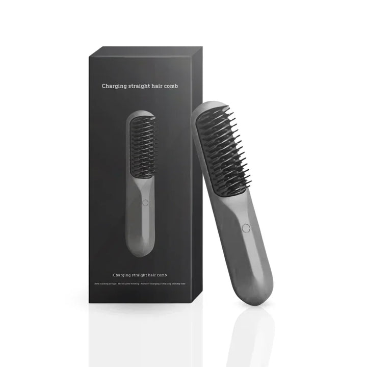 "Brosse à cheveux ionique sans fil, compact, noir et rose, pour boucles parfaites et cheveux lisses et brillants."