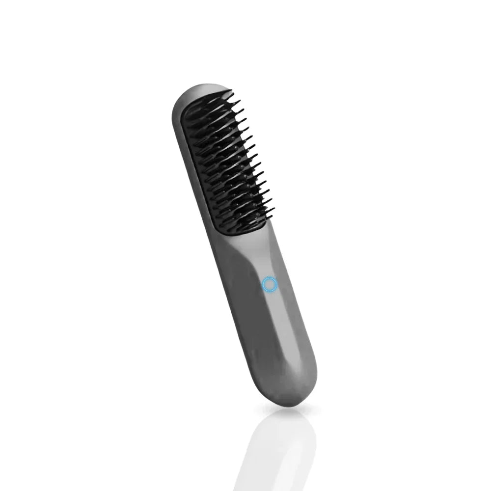 "Brosse à cheveux ionique sans fil, compact, noir et rose, pour boucles parfaites et cheveux lisses et brillants."