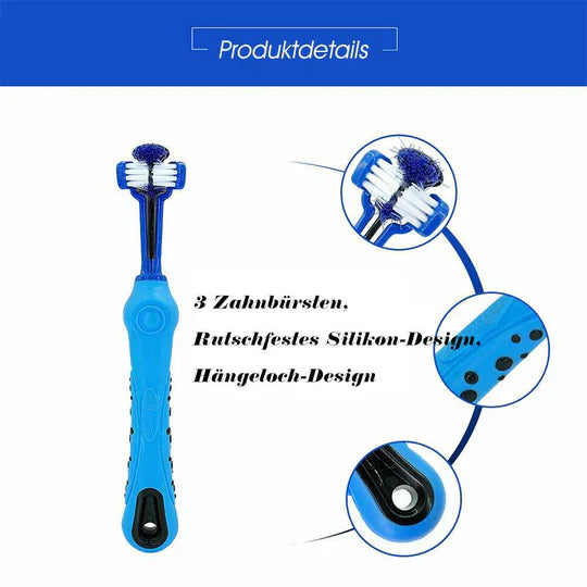 Brosse à dents chien 3 têtes. Soins dentaires optimaux. Nettoyage efficace, haleine fraîche.