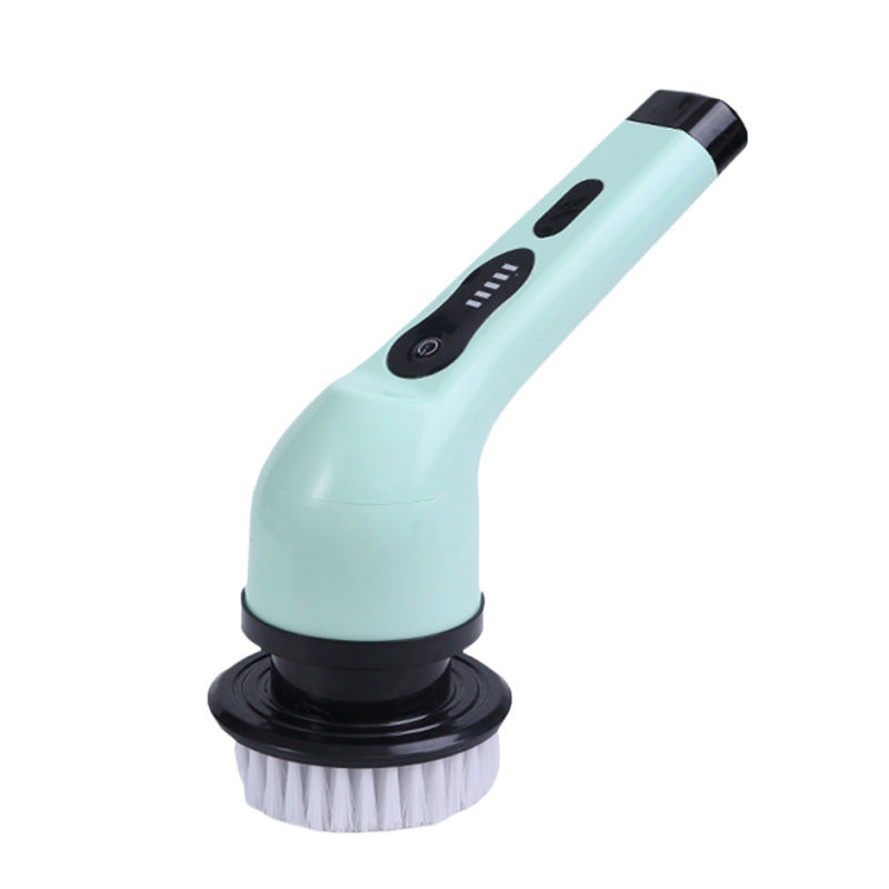 "Brosse de nettoyage automatique 9en1 blanche et verte avec 9 têtes interchangeables pour surfaces variées."