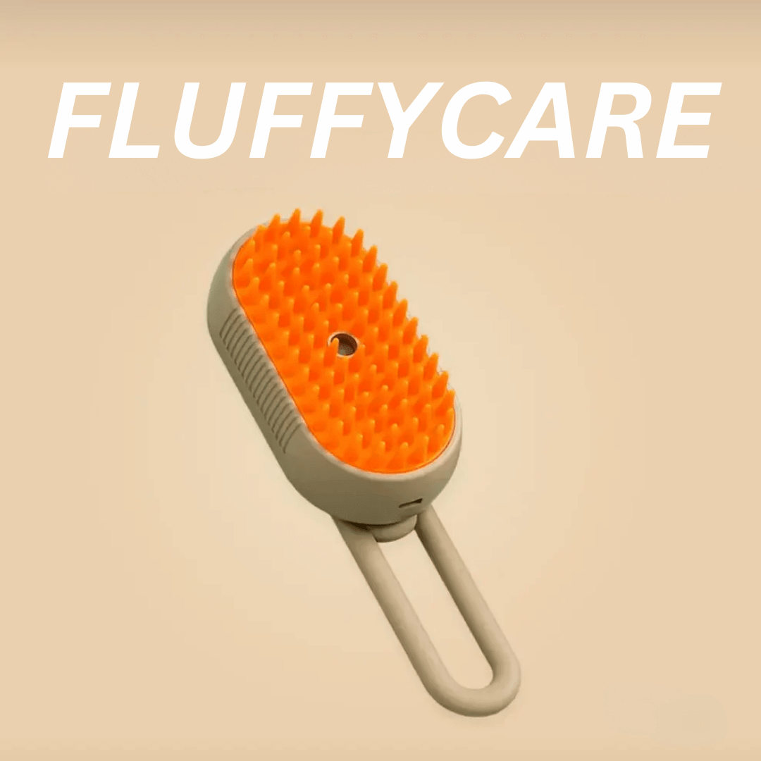 Brosse douce pour animaux, poils blancs et kaki. Démêle et rend le pelage brillant.