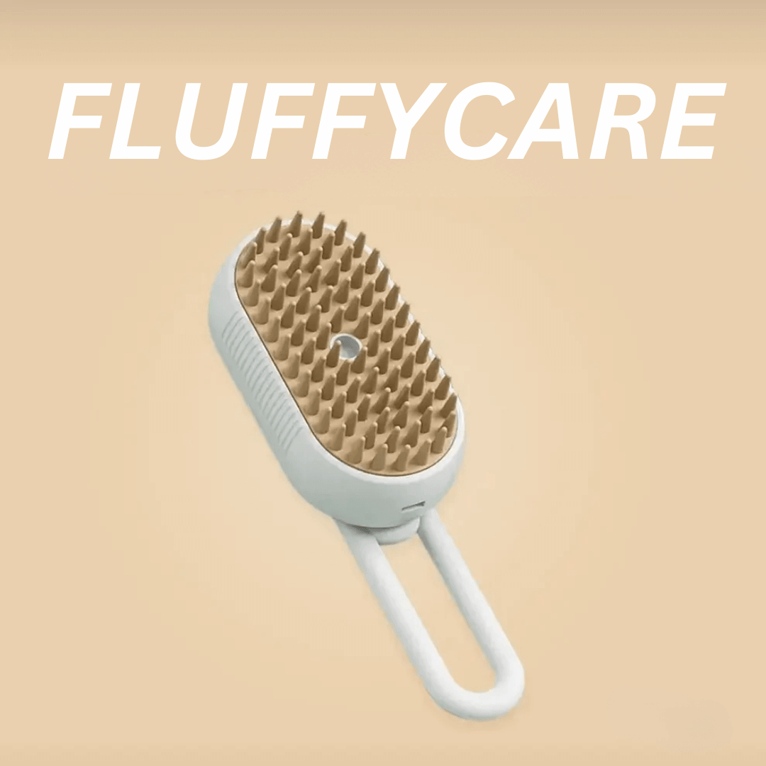 Brosse douce pour animaux, poils blancs et kaki. Démêle et rend le pelage brillant.