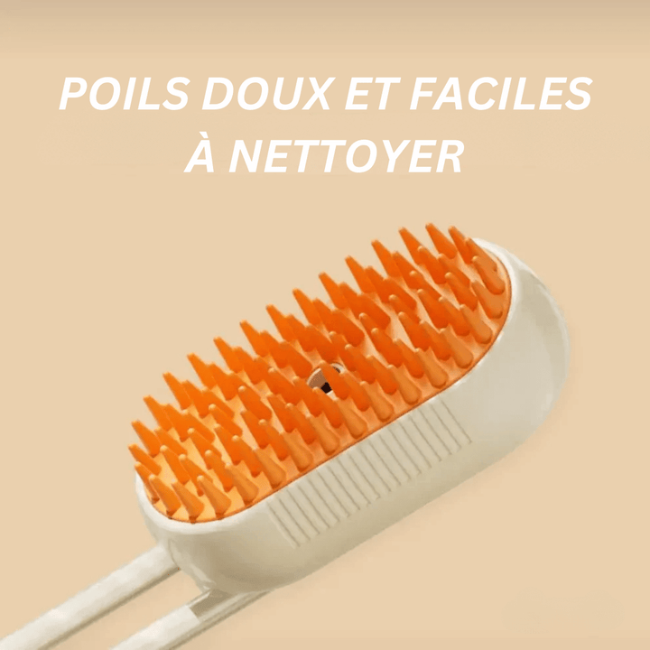Brosse douce pour animaux, poils blancs et kaki. Démêle et rend le pelage brillant.