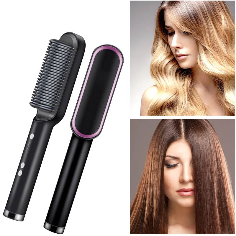 Brosse lissante chauffante. Cheveux lisses, rapides et faciles. Design ergonomique.