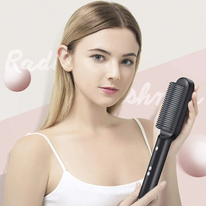 Brosse lissante chauffante. Cheveux lisses, rapides et faciles. Design ergonomique.