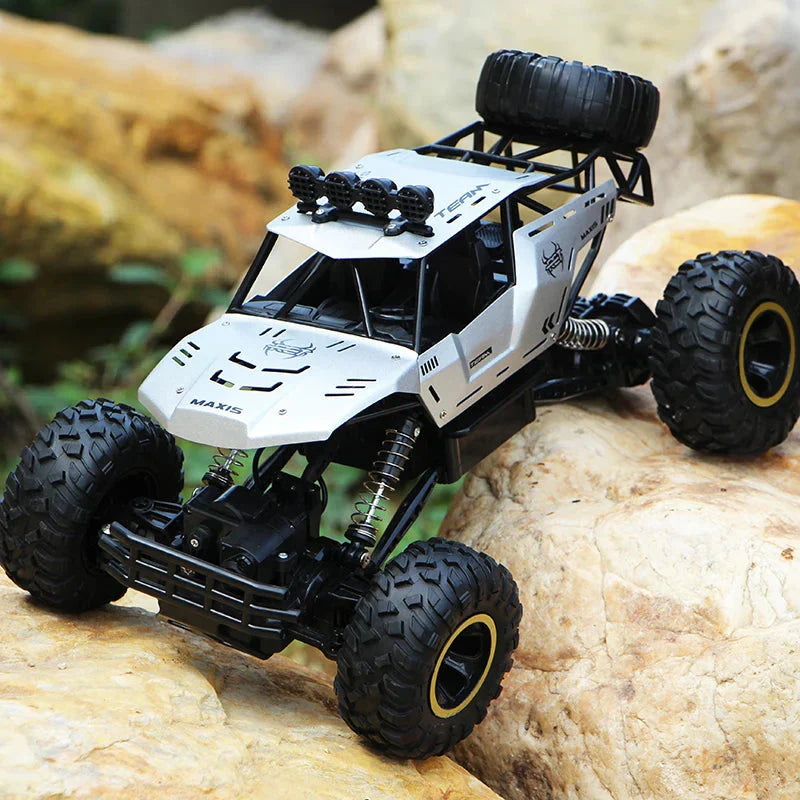 Buggy télécommandé RC 4WD tout-terrain, lumières LED, idéal enfants; couleur noire, large roues tout-terrain, 37cm.