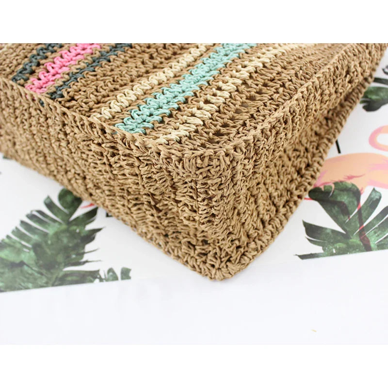 Sac d'été en paille colorée pour femme, pratique pour le shopping ou la plage, esprit bohème.