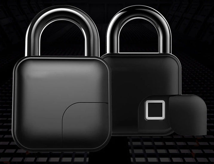 Cadenas biométrique IP65, ouverture empreinte digitale, sécurité sans clé, design compact et robuste.