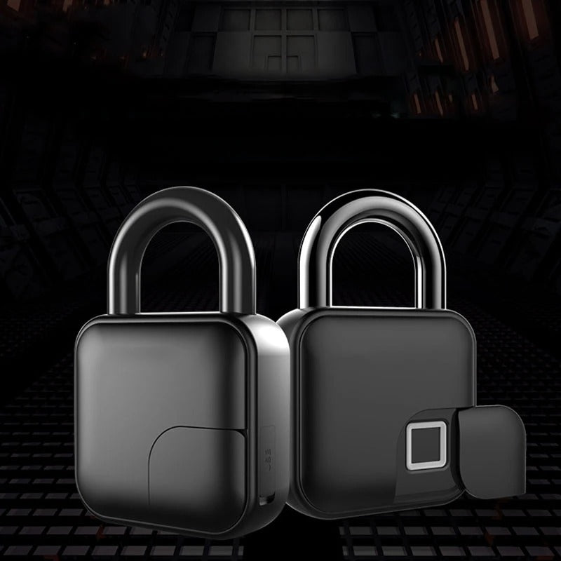 Cadenas biométrique IP65, ouverture empreinte digitale, sécurité sans clé, design compact et robuste.
