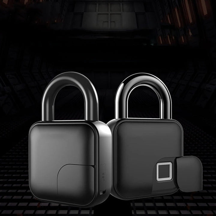 Cadenas biométrique IP65, ouverture empreinte digitale, sécurité sans clé, design compact et robuste.