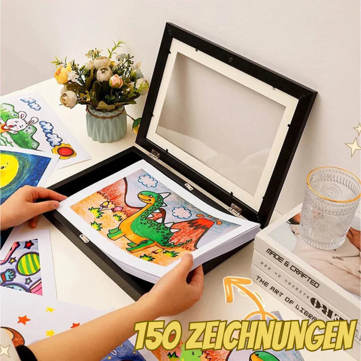 Cadre photo enfant, rangement mural, 150 dessins. Déco enfant, organisation astucieuse.