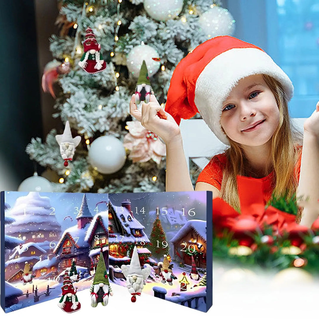 "Calendrier de l'Avent Noël avec 24 gnomes collectionnables, détails colorés et artisanat de haute qualité."