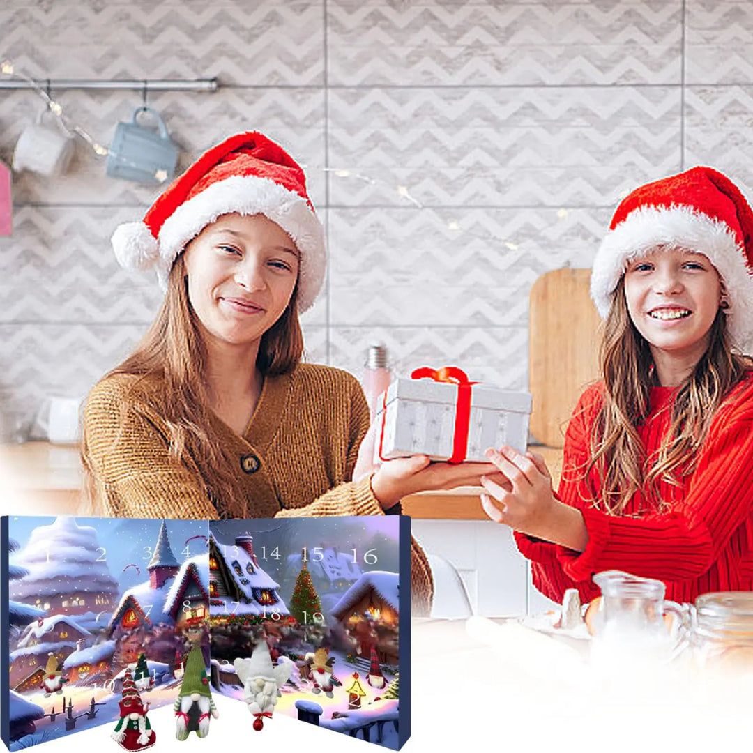 "Calendrier de l'Avent Noël avec 24 gnomes collectionnables, détails colorés et artisanat de haute qualité."