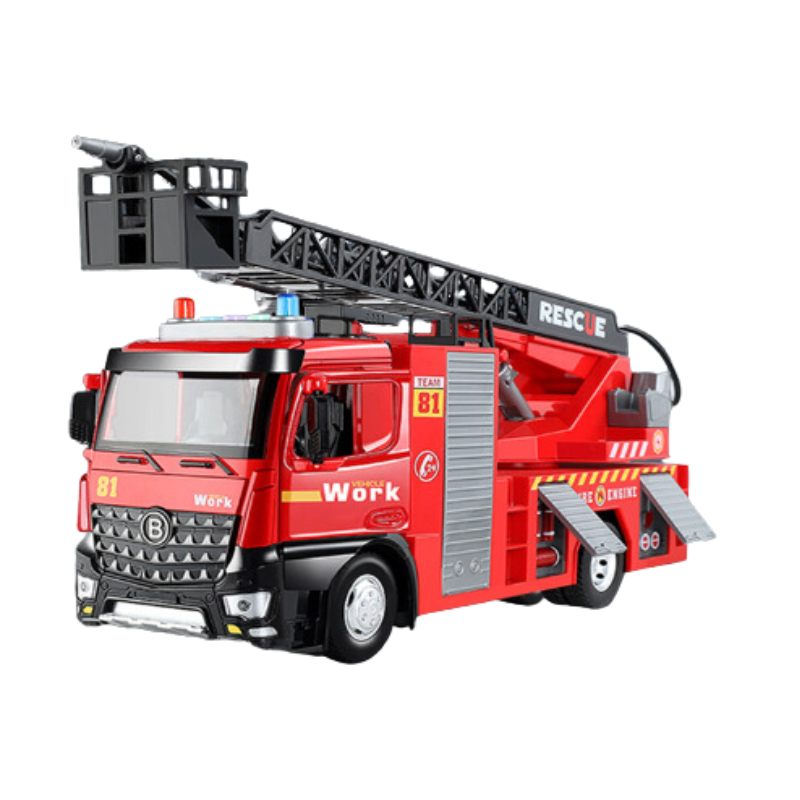 "Camion de pompier jouet réaliste, jet d'eau, sons et lumières, tout-terrain, échelle de sauvetage, plaisir de jeu enfant"