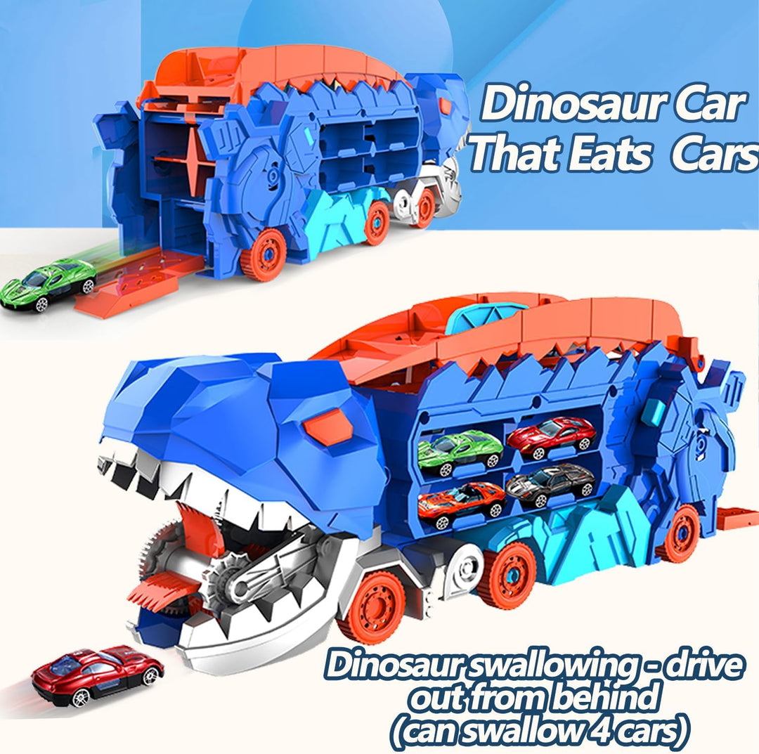 "Camion transformable en piste de course à thème dinosaure, jouet multicolore pour enfants 3-6 ans, renforce l'imagination."