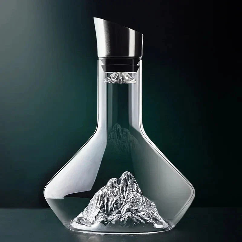 Carafe à vin 1500ml en cristal, design iceberg élégant.  Décanteur transparent pour une dégustation raffinée.