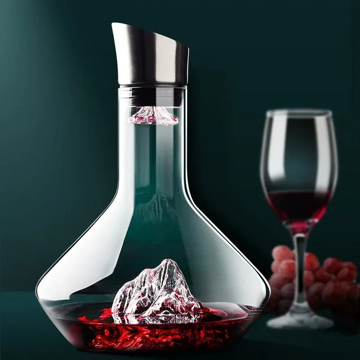Carafe à vin 1500ml en cristal, design iceberg élégant.  Décanteur transparent pour une dégustation raffinée.