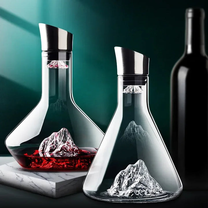 Carafe à vin 1500ml en cristal, design iceberg élégant.  Décanteur transparent pour une dégustation raffinée.