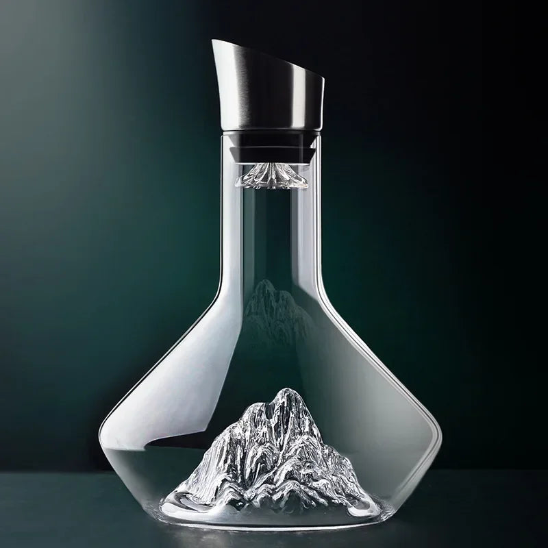 Carafe à vin 1500ml en cristal, design iceberg élégant.  Décanteur transparent pour une dégustation raffinée.