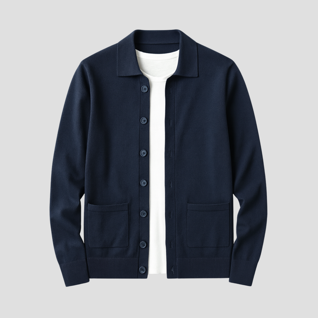 "Cardigan cachemire léger boutons, coupe droite, col V, poches plaquées, ton sur ton, pour hommes, élégant et confortable"