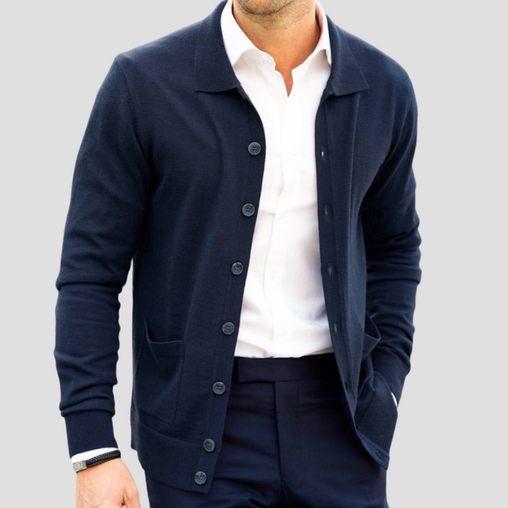 "Cardigan cachemire léger boutons, coupe droite, col V, poches plaquées, ton sur ton, pour hommes, élégant et confortable"