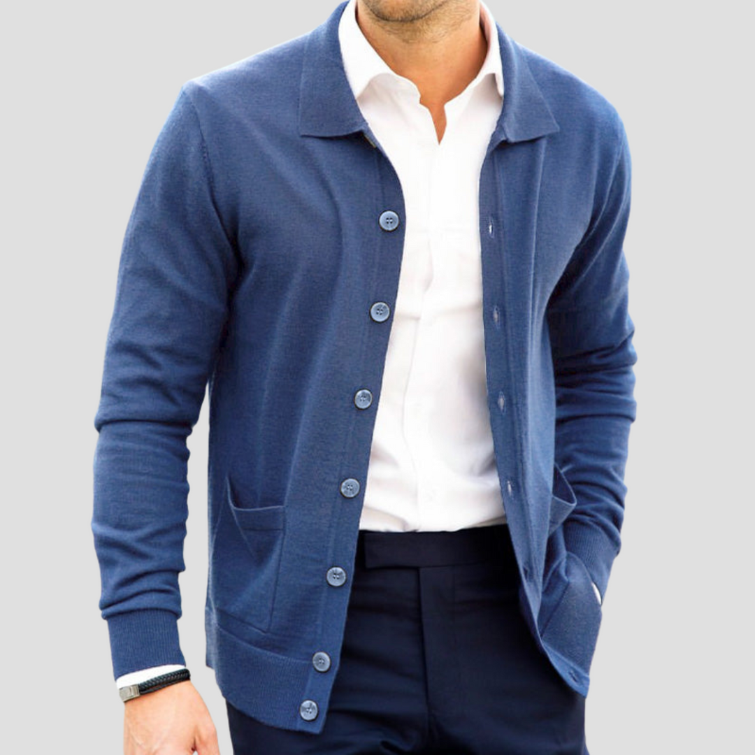 "Cardigan cachemire léger boutons, coupe droite, col V, poches plaquées, ton sur ton, pour hommes, élégant et confortable"