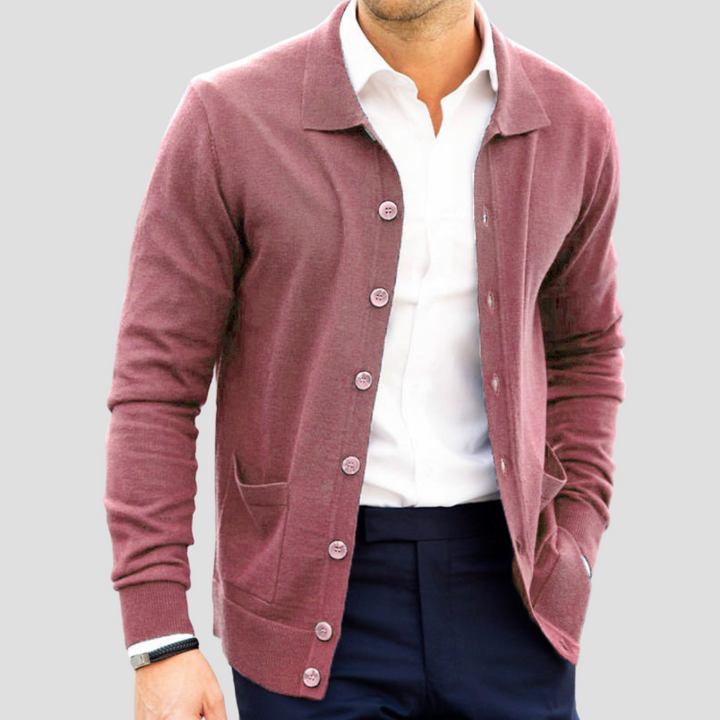 "Cardigan cachemire léger boutons, coupe droite, col V, poches plaquées, ton sur ton, pour hommes, élégant et confortable"