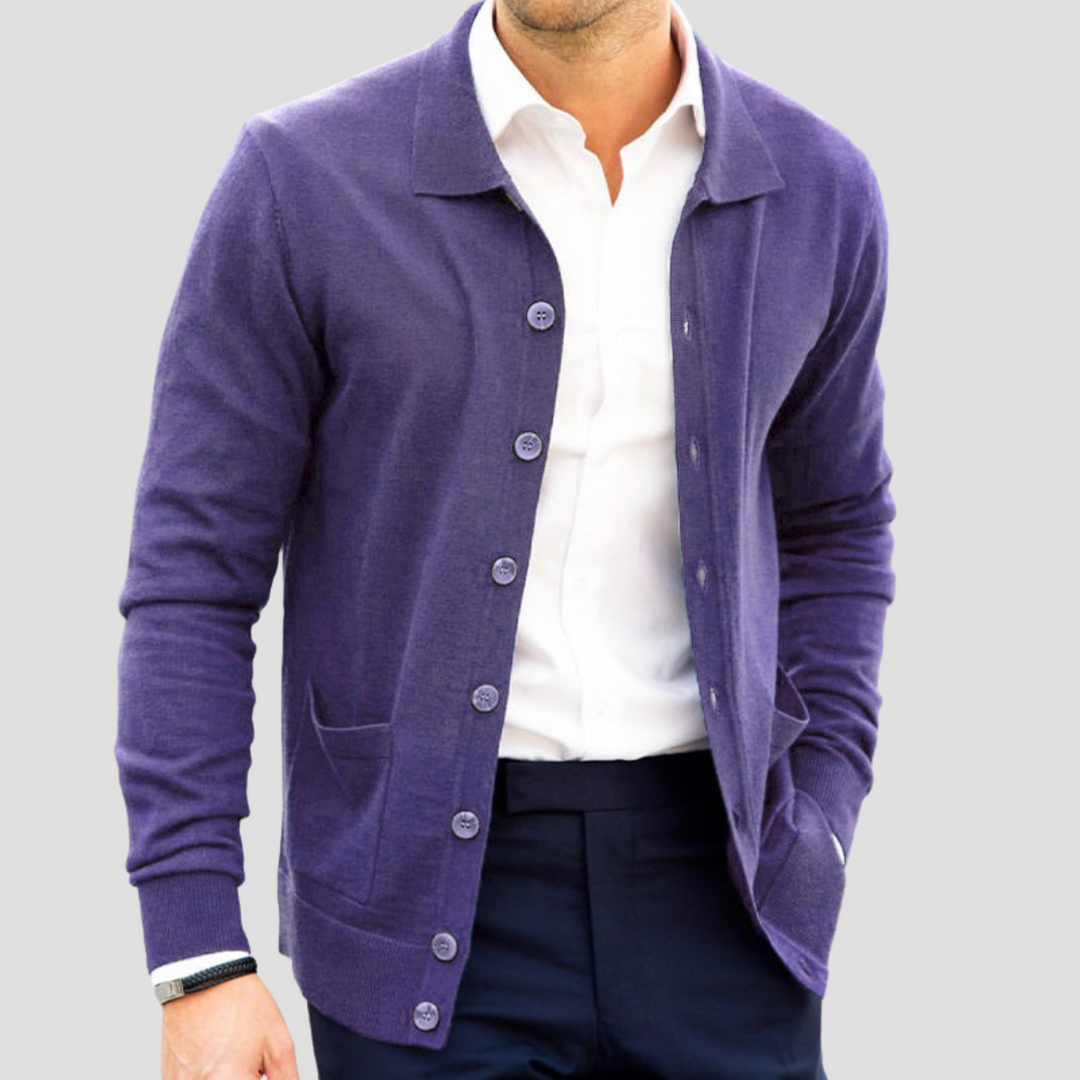 "Cardigan cachemire léger boutons, coupe droite, col V, poches plaquées, ton sur ton, pour hommes, élégant et confortable"