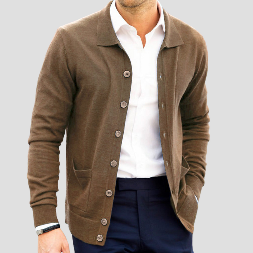 "Cardigan cachemire léger boutons, coupe droite, col V, poches plaquées, ton sur ton, pour hommes, élégant et confortable"