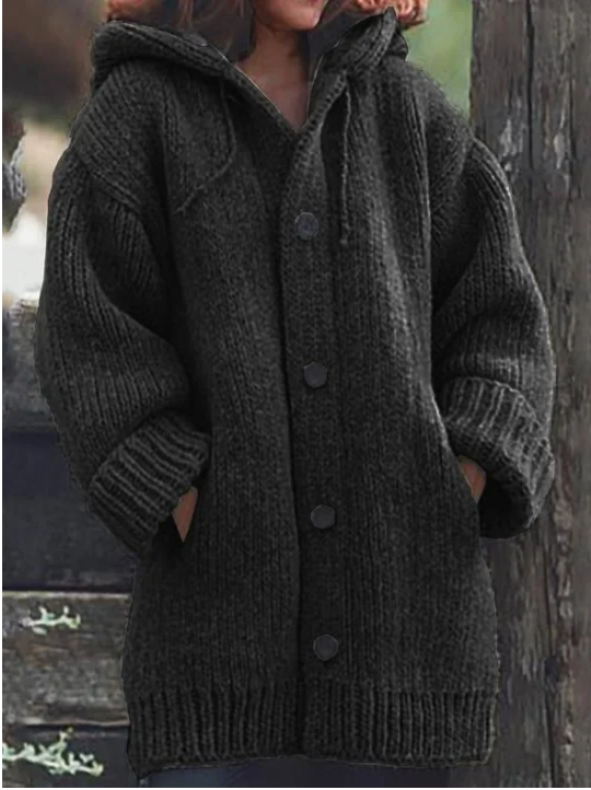 Cardigan femme à capuche et boutons en maille, chandail polyvalent pour le froid.