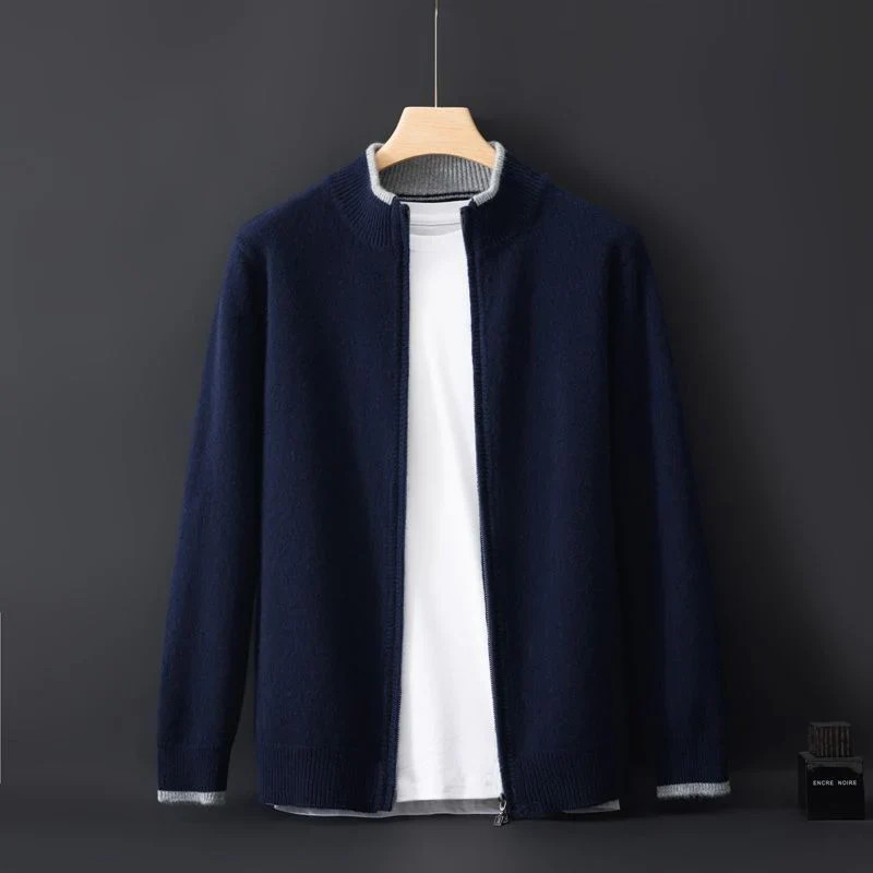 Cardigan zippé homme en coton doux, beige, confortable et facile à assortir.